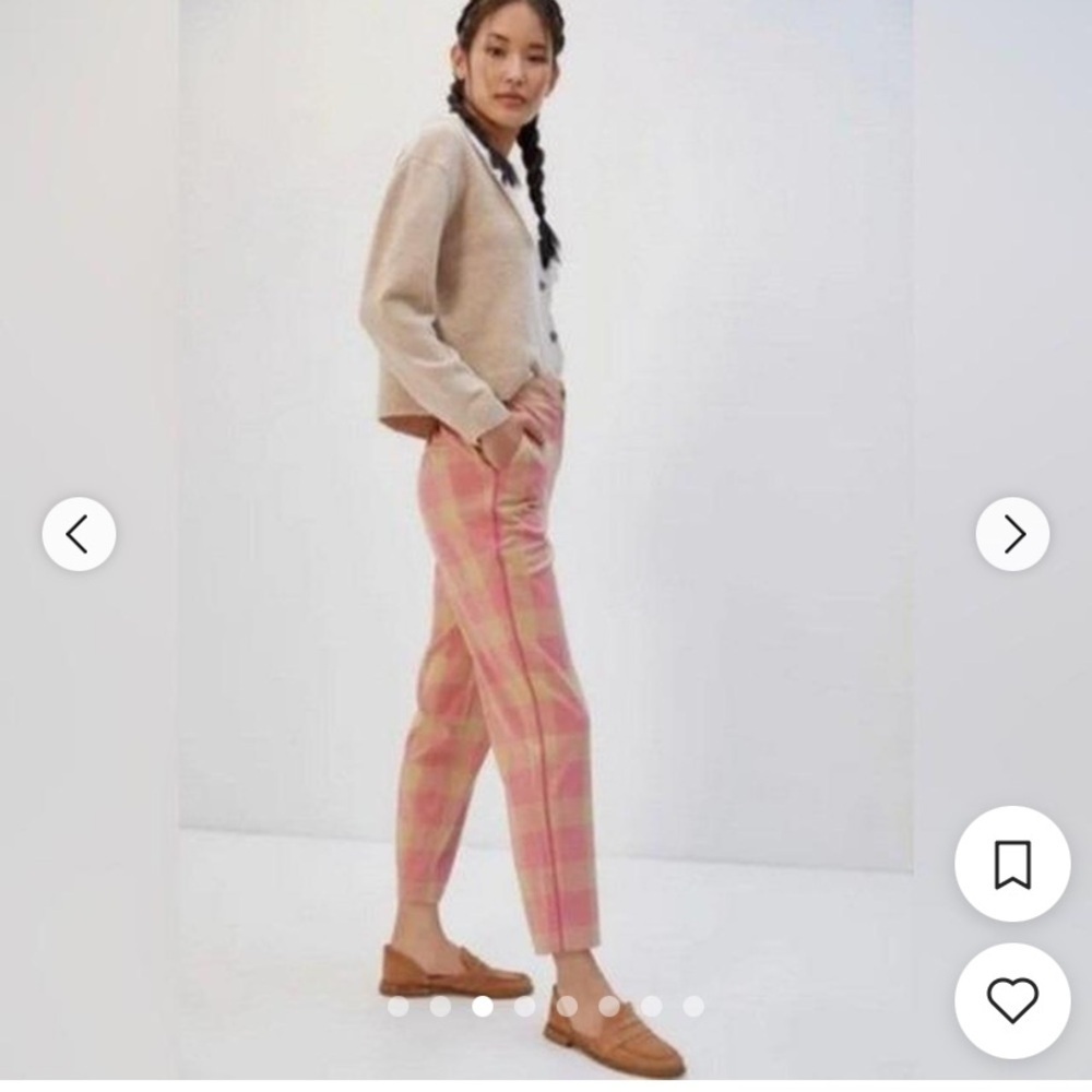 Anthropologie Maeve Plaid Tapered Pull On Pants Pink Tan 10 $128 casual fall